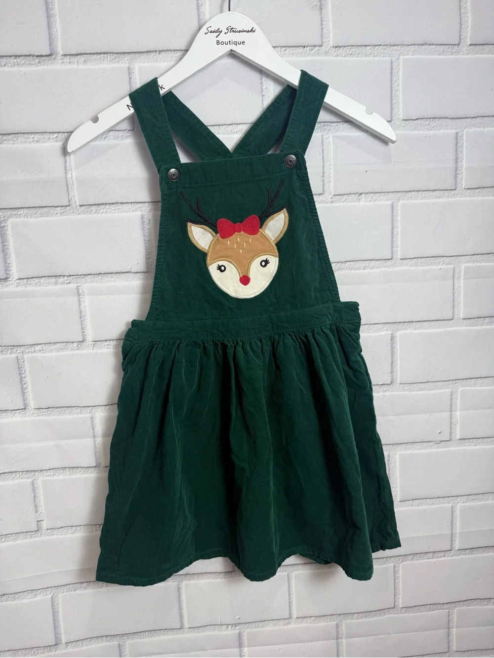 Gymboree Girls Green Corduroy Reindeer Jumper Dress Size 8 Christmas Holiday